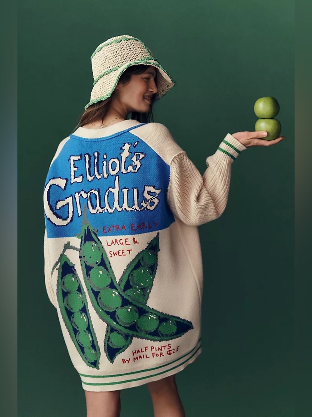 Anthropologie Maeve Cotton Blend Veggie Motif Cardigan Sweater (Size SP)
